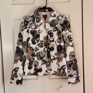 212 Collection Women's Multi-colored Zip Collared Lined Floral Jacket Size Med